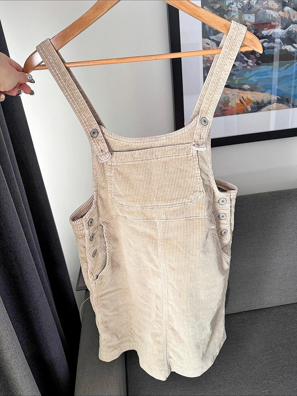 American Eagle Corduroy Overall Dress Beige